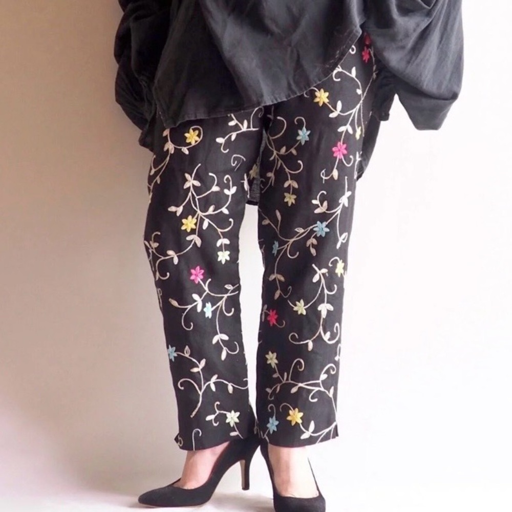 Talbots Irish Linen Embroidered Pants - size 12 - black